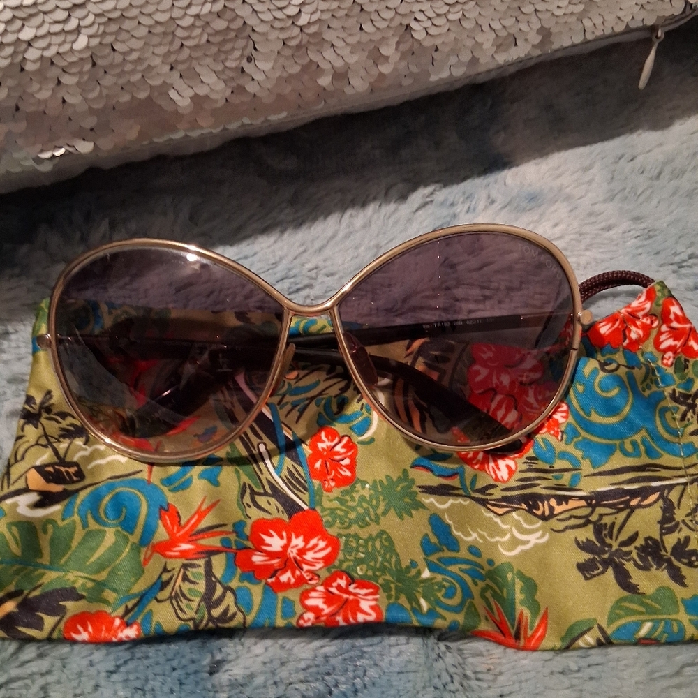 Tom Ford Gold Sunglasses with Floral Case